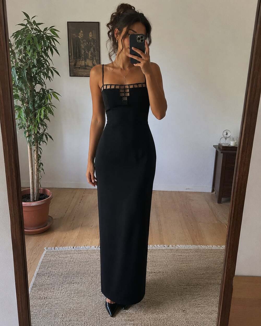 B’zar Sheer Beaded Illusion Maxi Dress Size 10 Y2K Minimalist